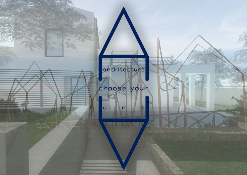 Immagine del logo dello studio, con sullo sfondo due progetti.
